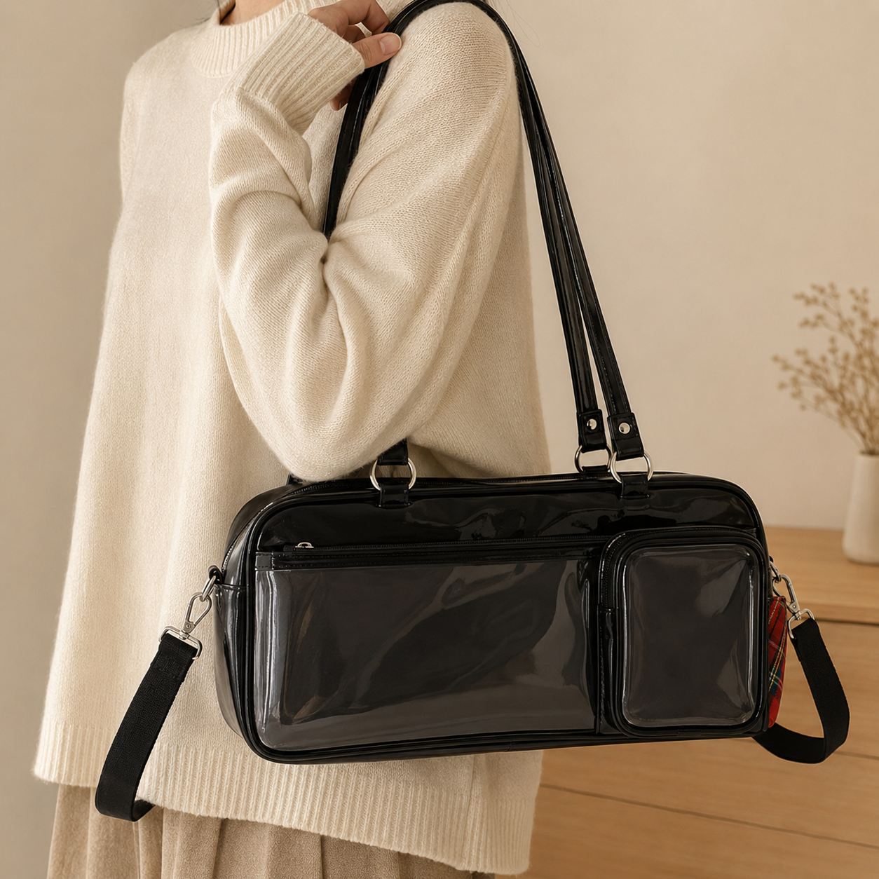 JK-Style Clear-Pocket Crossbody Bag