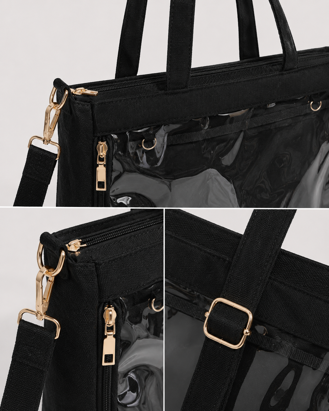 Black Ita Tote Bag with Clear Display Pocket