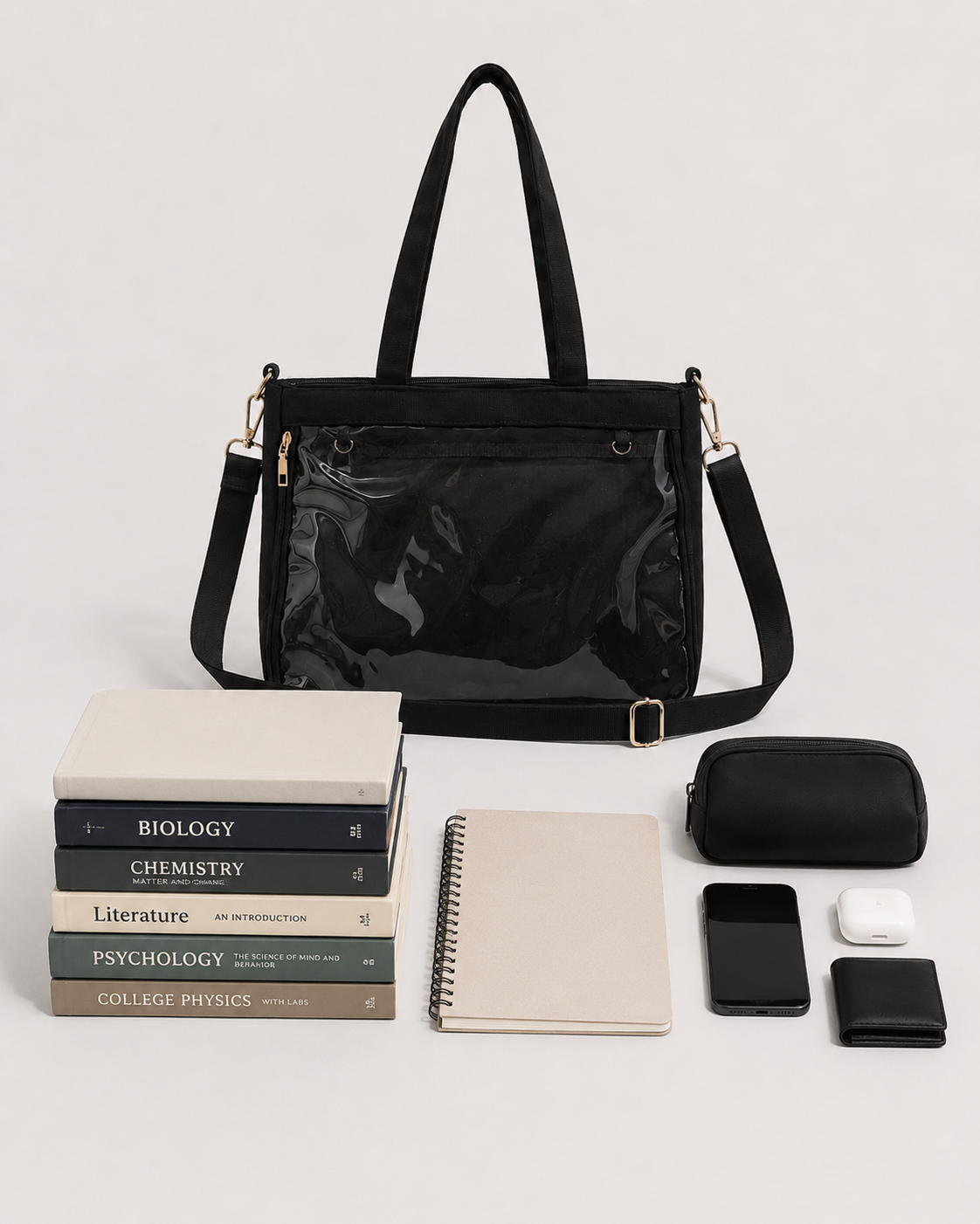 Black Ita Tote Bag with Clear Display Pocket