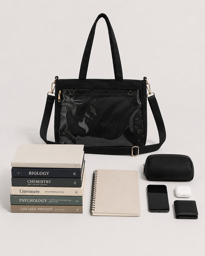Black Ita Tote Bag with Clear Display Pocket