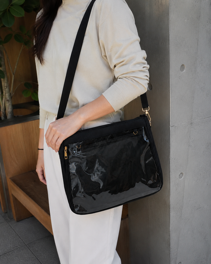 Black Ita Tote Bag with Clear Display Pocket