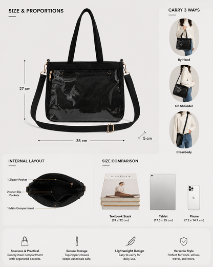 Black Ita Tote Bag with Clear Display Pocket