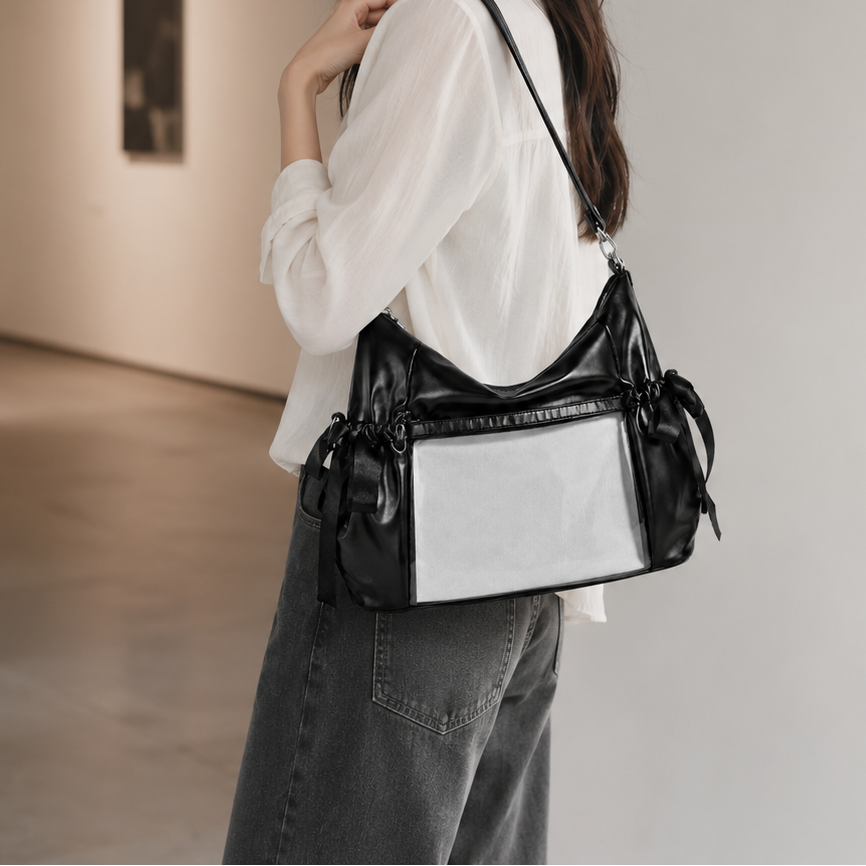 Bow Clear-Window Ita Crossbody Bag