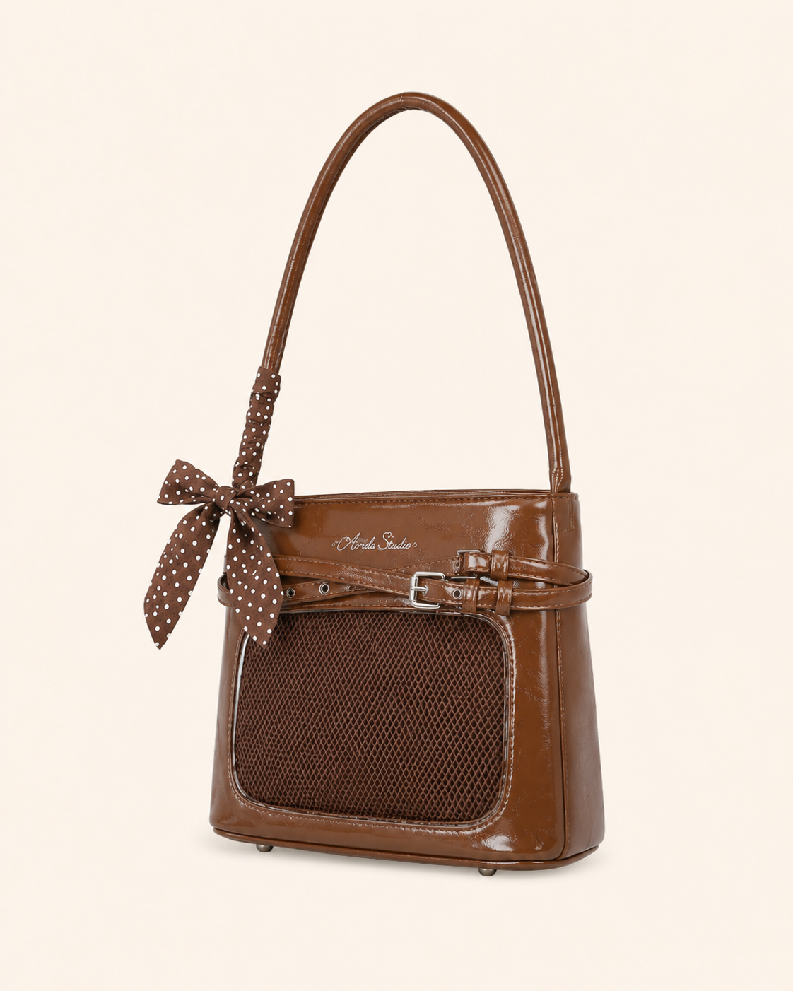 Glossy Bow Ita Shoulder Bag with Clear Display Window