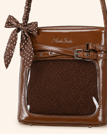 Glossy Bow Ita Shoulder Bag with Clear Display Window