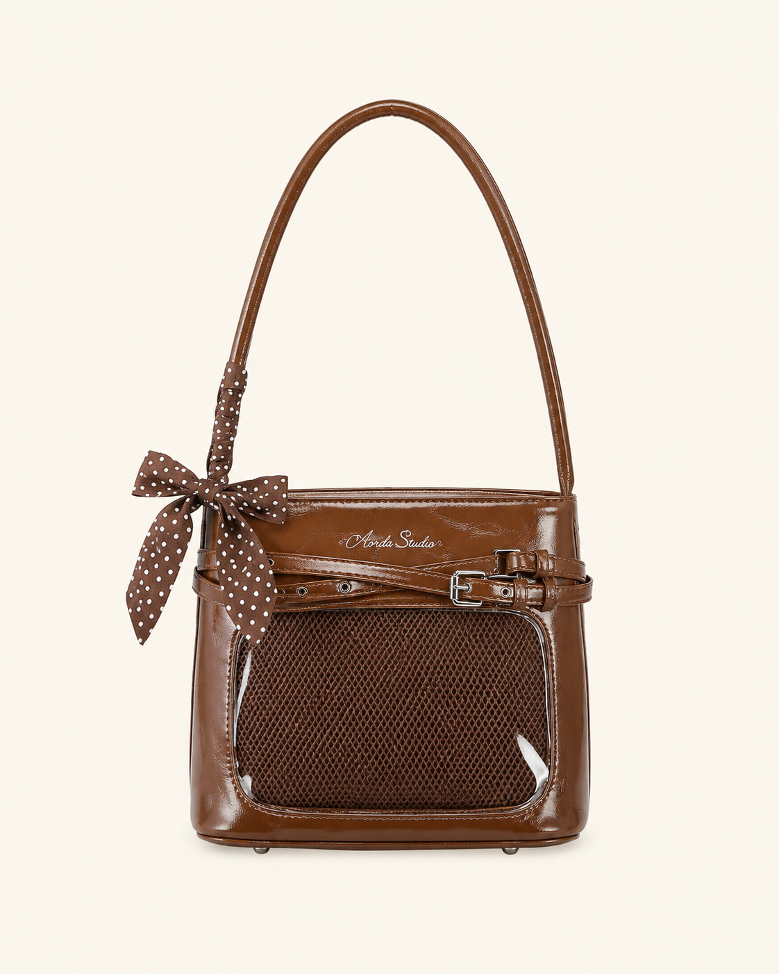 Glossy Bow Ita Shoulder Bag with Clear Display Window
