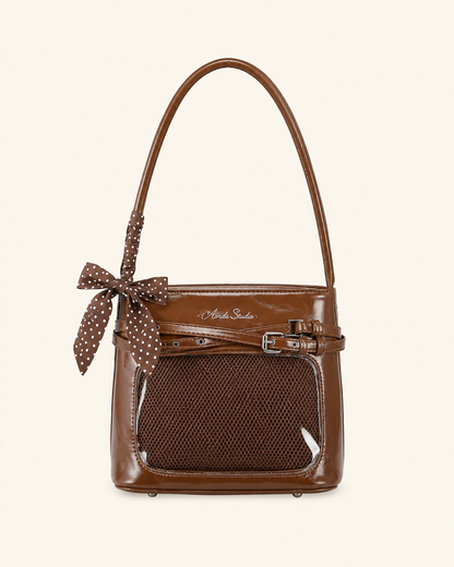 Glossy Bow Ita Shoulder Bag with Clear Display Window