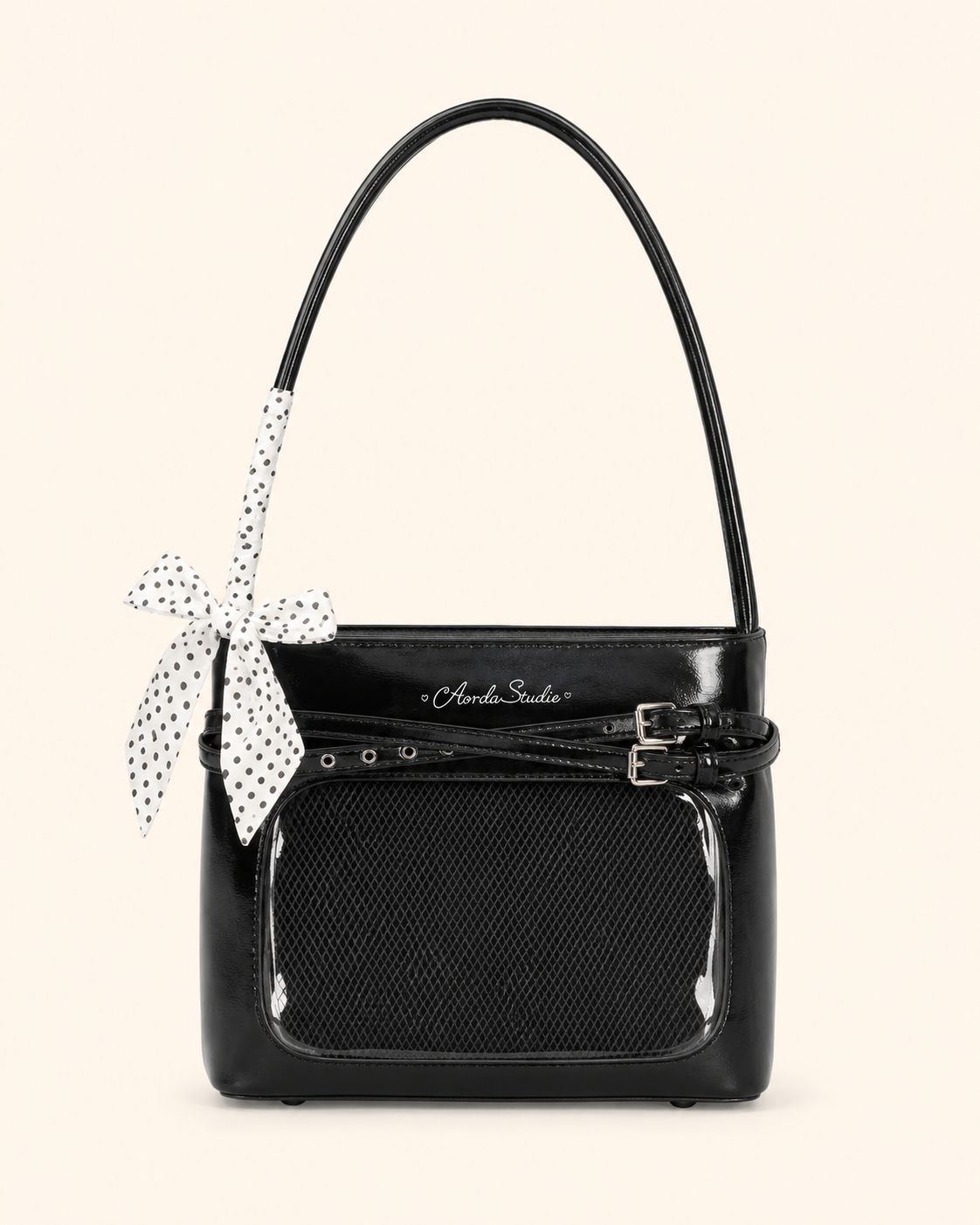 Glossy Bow Ita Shoulder Bag with Clear Display Window