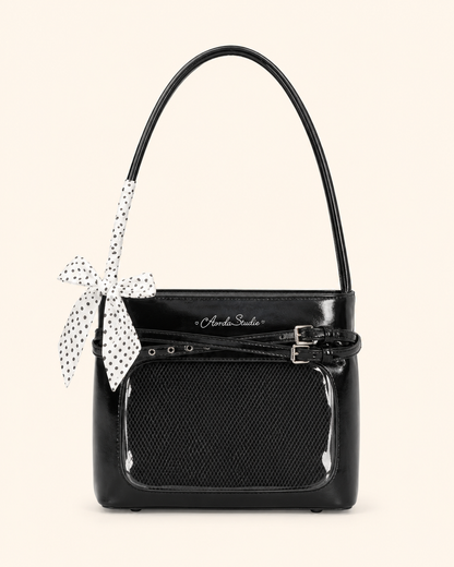 Glossy Bow Ita Shoulder Bag with Clear Display Window