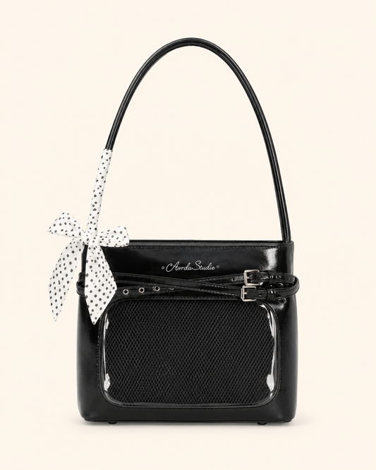 Glossy Bow Ita Shoulder Bag with Clear Display Window