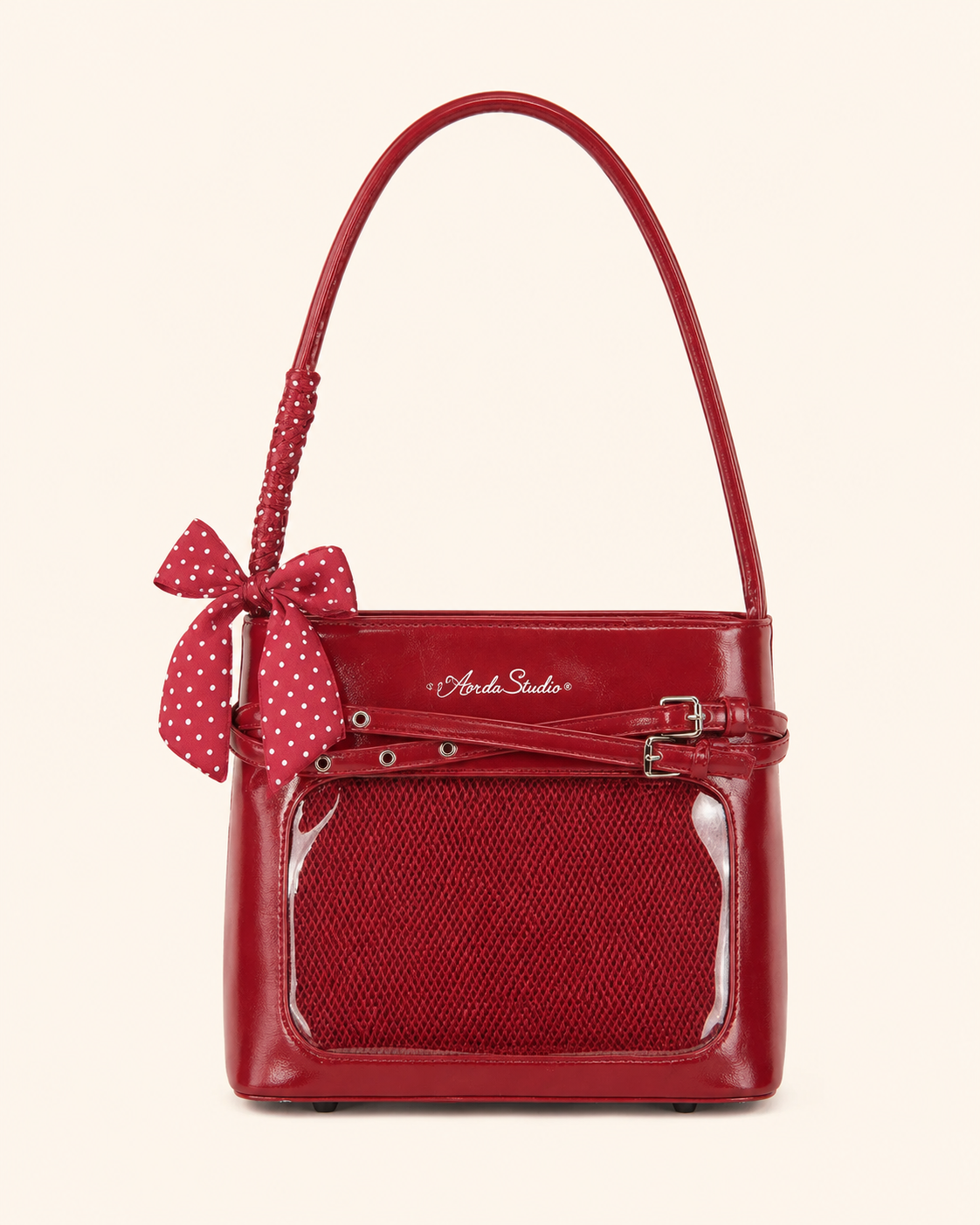 Glossy Bow Ita Shoulder Bag with Clear Display Window