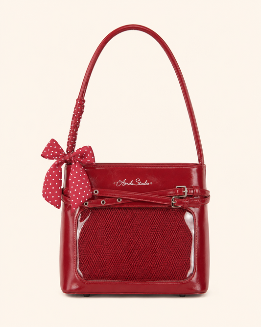 Glossy Bow Ita Shoulder Bag with Clear Display Window