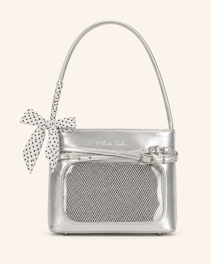 Glossy Bow Ita Shoulder Bag with Clear Display Window