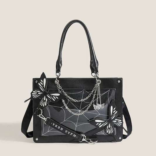 Gothic Butterfly Spiderweb Ita Shoulder Bag