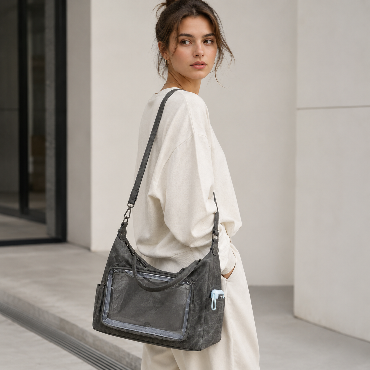 Japanese-Style Clear-Window Shoulder Bag
