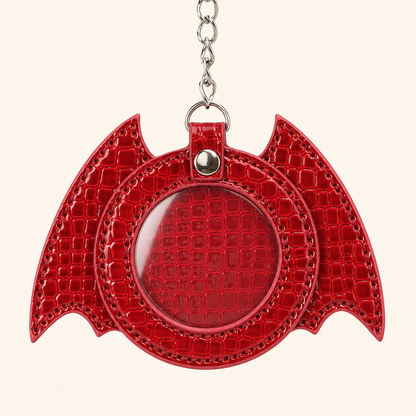 Gothic Bat Wing Badge Holder Ita Bag Charm (Black / White / Red)