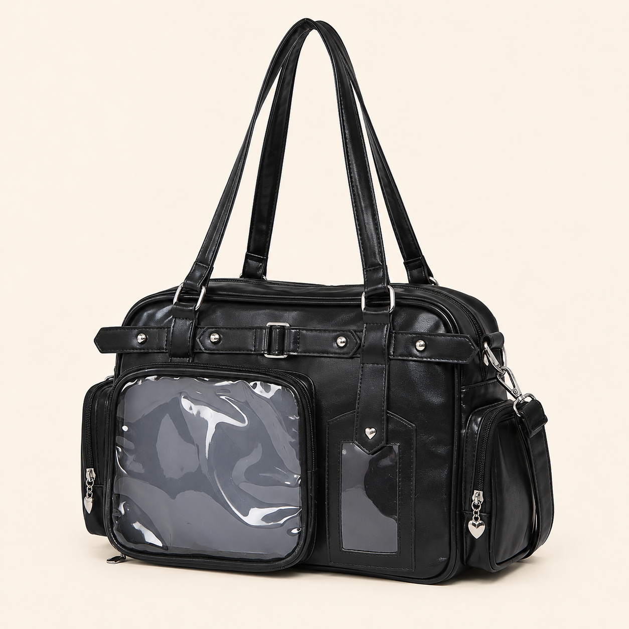 School-Style Large-Capacity Clear-Pocket Tote Bag