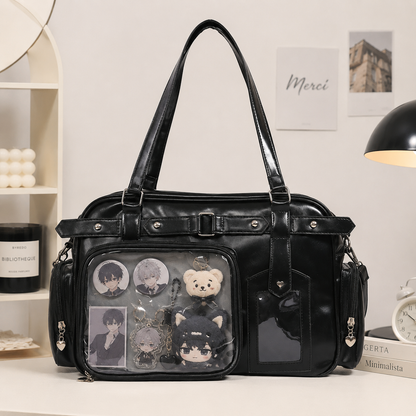 School-Style Large-Capacity Clear-Pocket Tote Bag