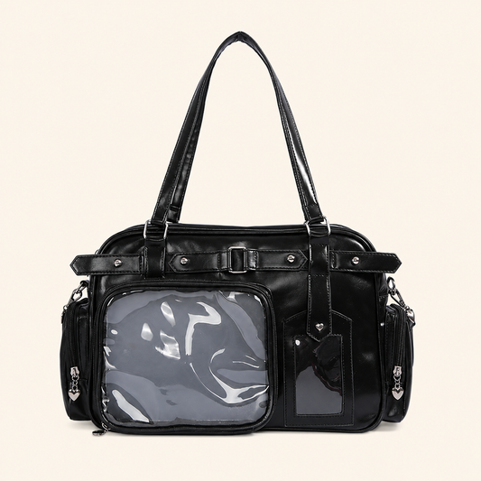 School-Style Large-Capacity Clear-Pocket Tote Bag