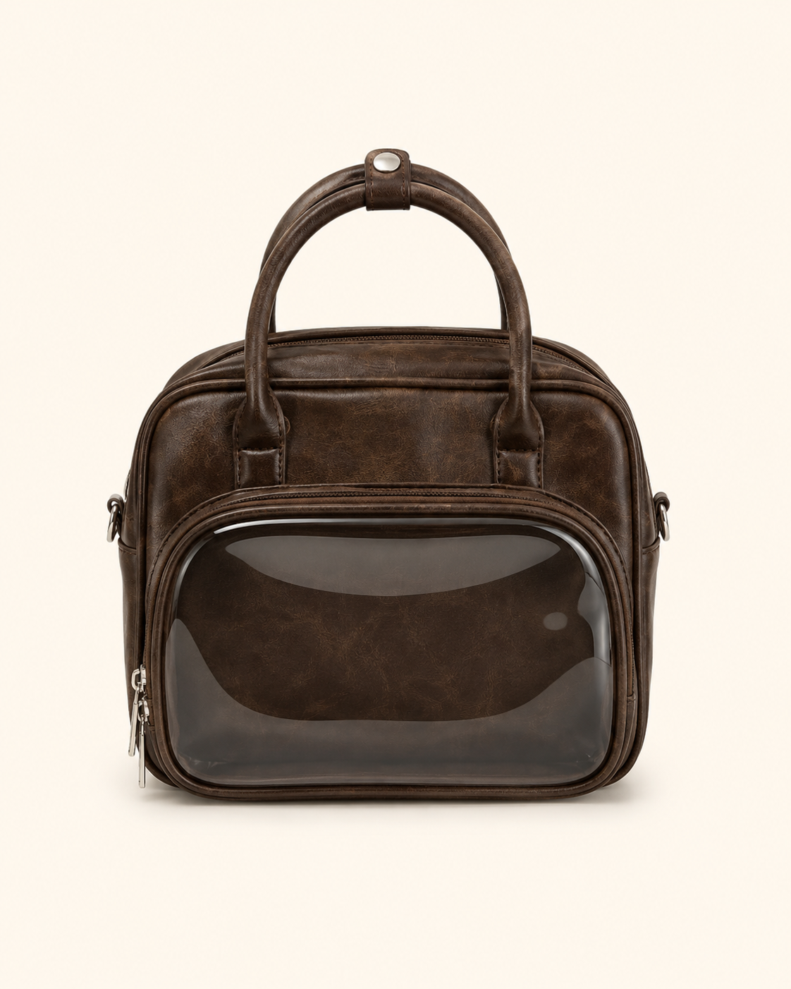Vintage Brown Mini Ita Bag with Clear Doll Display Window