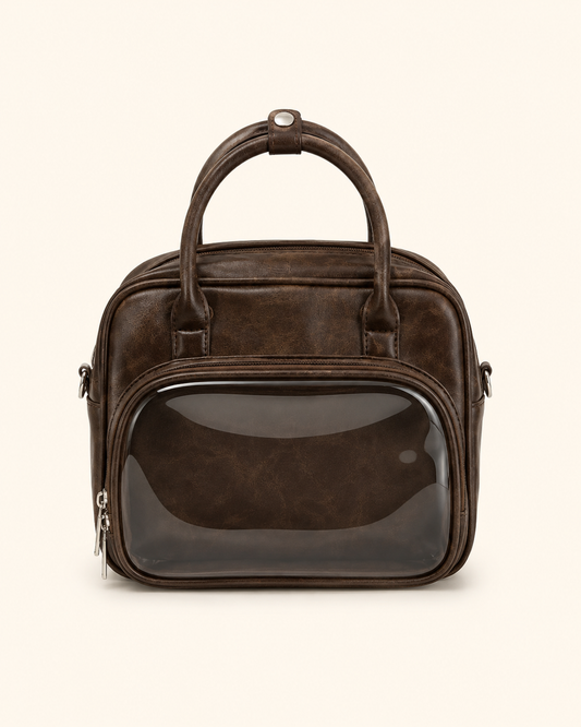 Vintage Brown Mini Ita Bag with Clear Doll Display Window