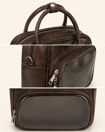 Vintage Brown Mini Ita Bag with Clear Doll Display Window
